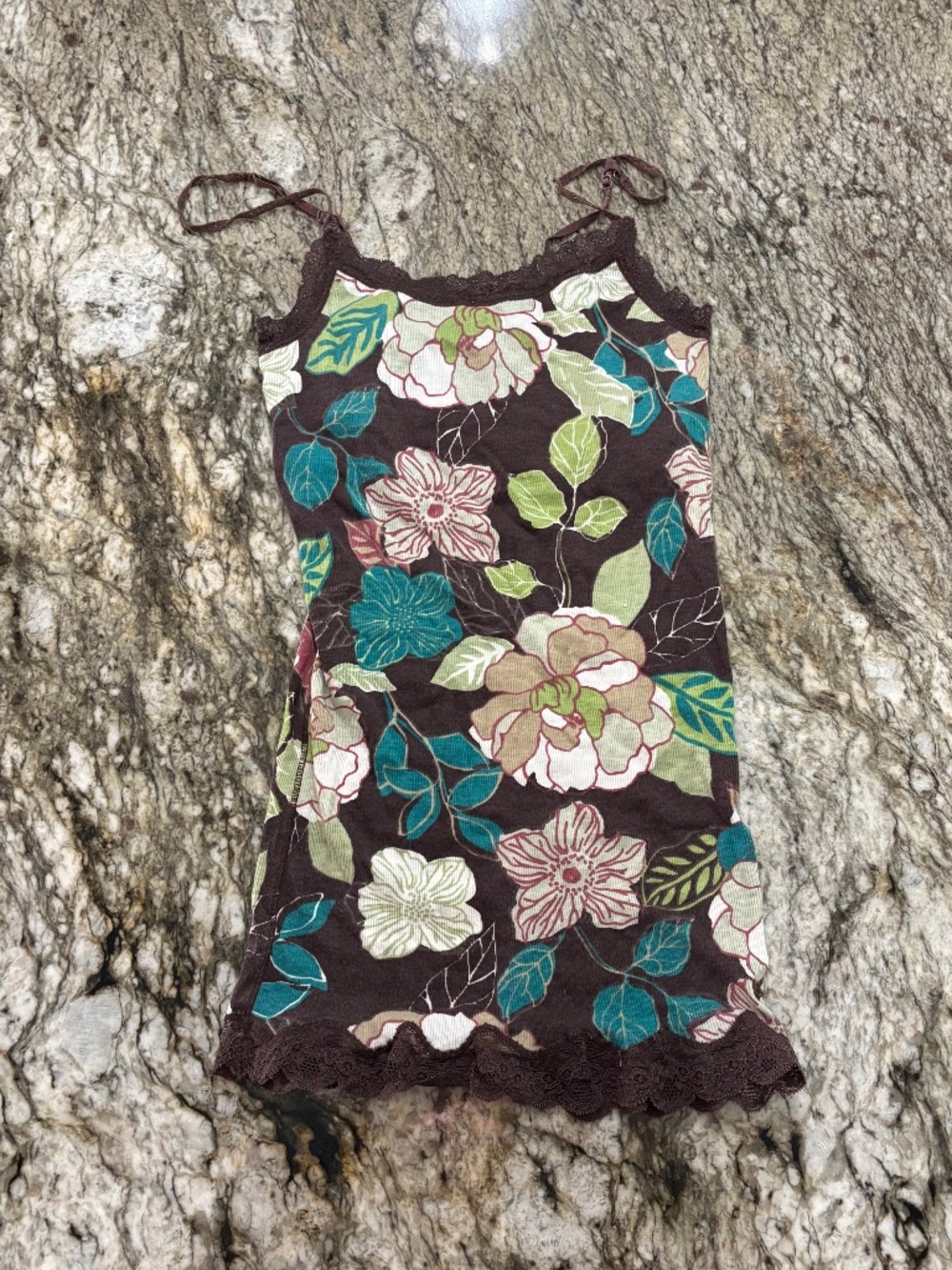 Y2K American Eagle Lace Trim Patterned Cami Tank Top